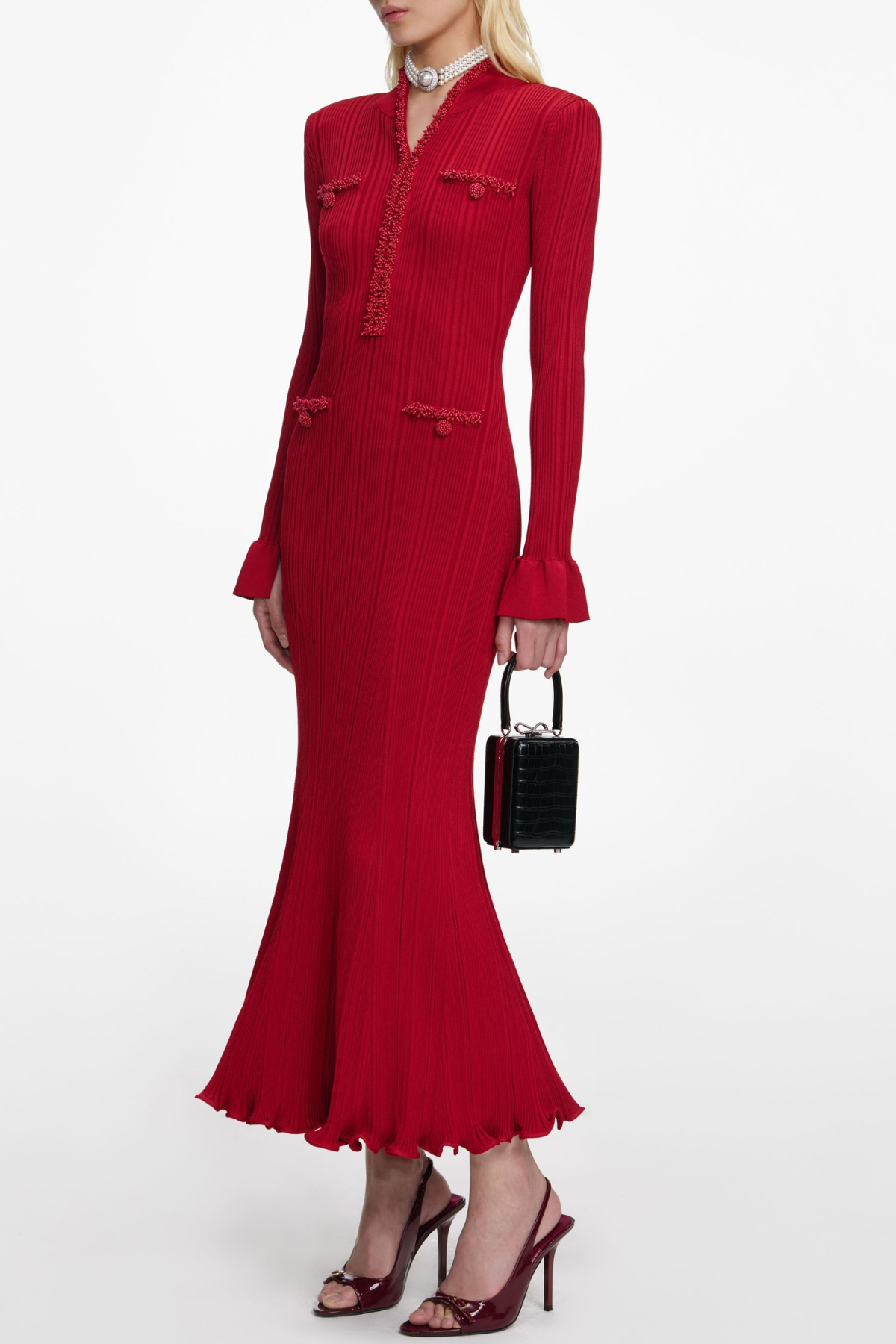 Austio Pearl Trim Knit Midi Dress - OWNCI
