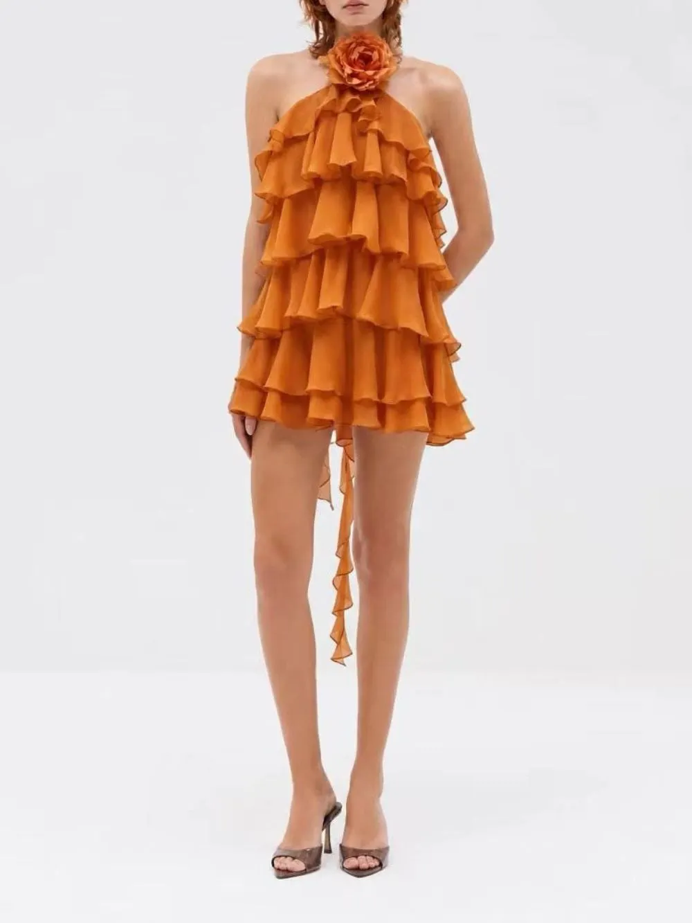 Miley Halter Flower Ruffle Mini Dress - OWNCI Miley Halter Flower Ruffle Mini Dress - OWNCI