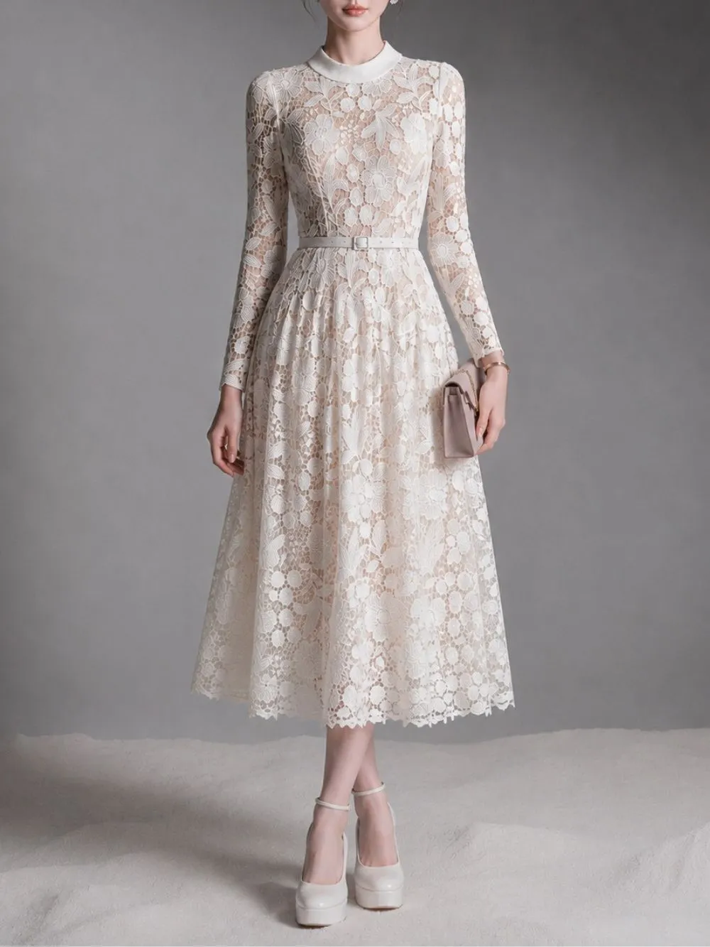 Maurissa Lace Long Sleeve Midi Dress - OWNCI Maurissa Lace Long Sleeve Midi Dress - OWNCI