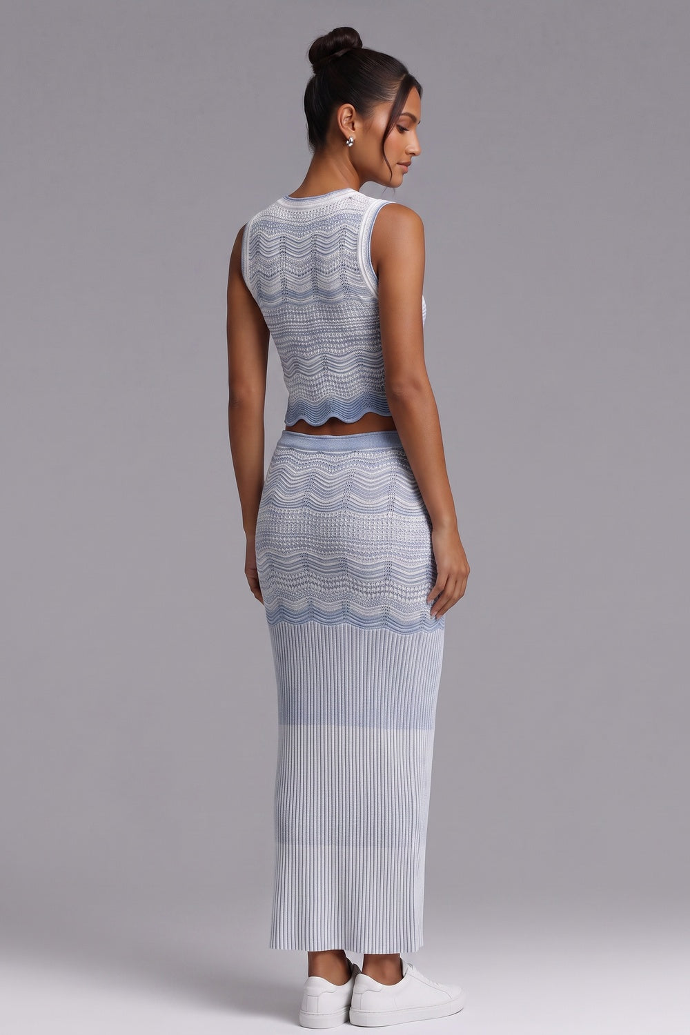 Wavy‑Knit Sleeveless Crop Top & Midi Skirt Two‑Piece Set - OWNCI