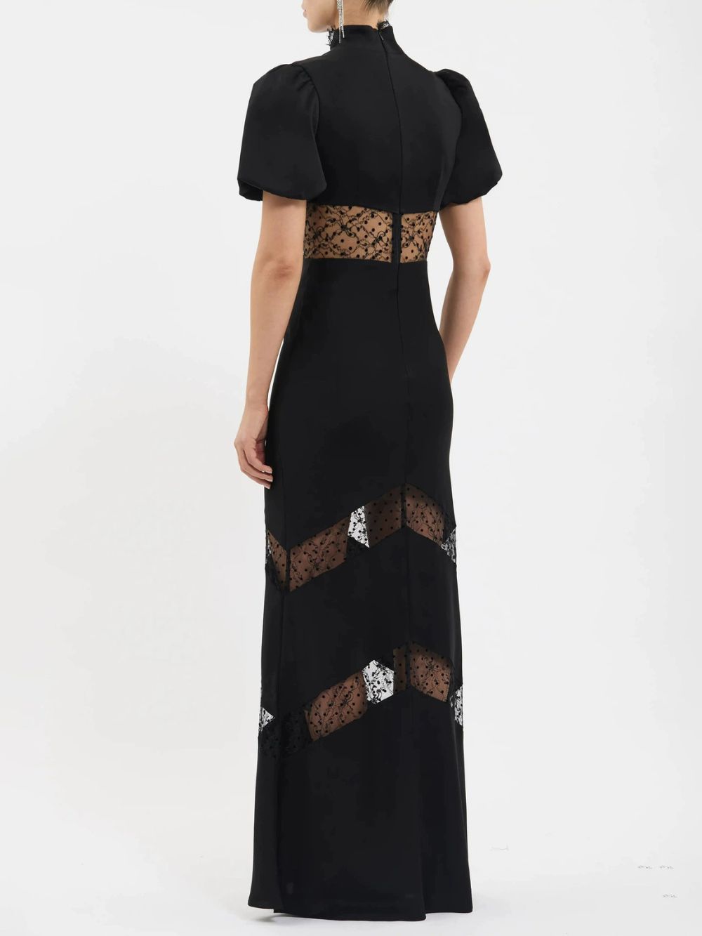 Milene Black Puff-Sleeve Bow Maxi Dress - OWNCI