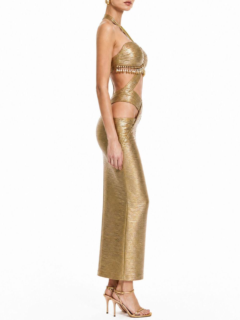 Millicent Gold Halter Cutout Maxi Dress - OWNCI