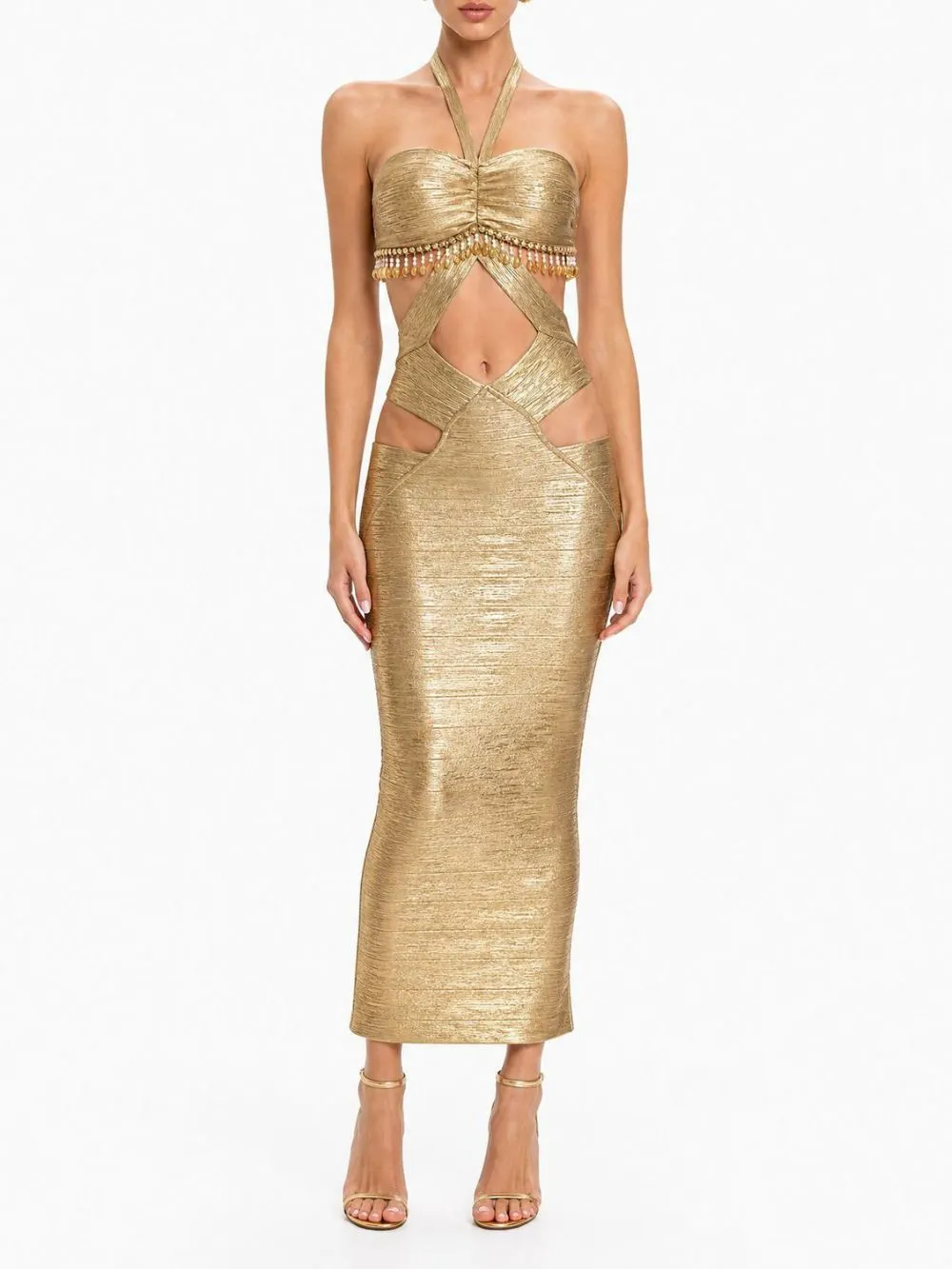 Millicent Gold Halter Cutout Maxi Dress - OWNCI Millicent Gold Halter Cutout Maxi Dress - OWNCI