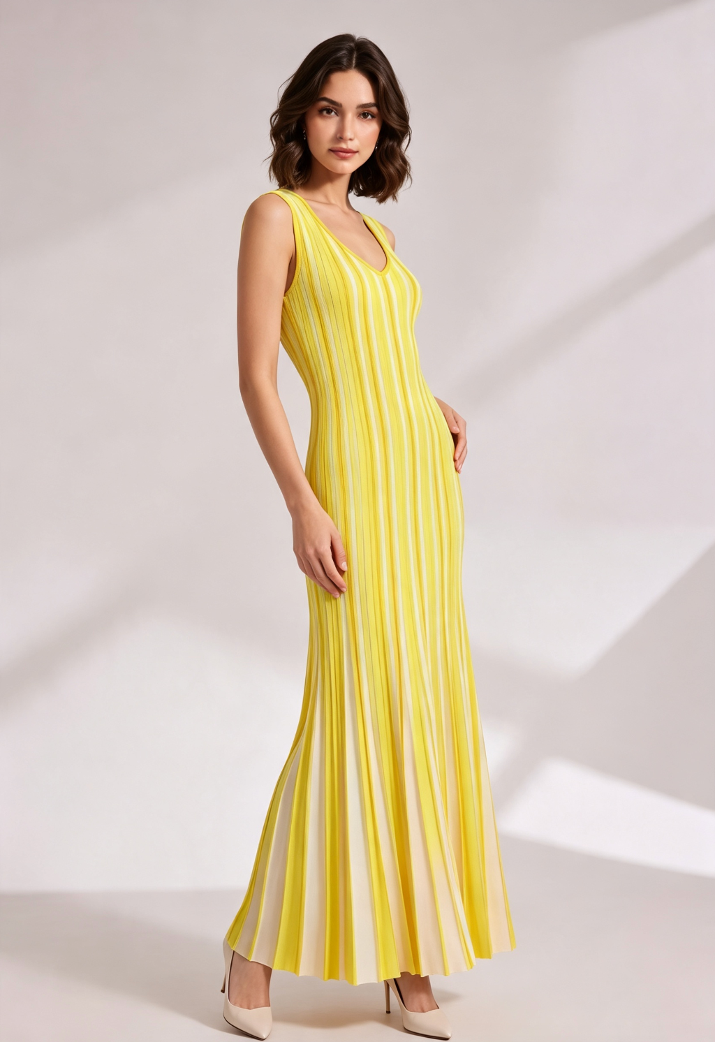 Yellow Vertical Stripe Maxi Dress - OWNCI Yellow Vertical Stripe Maxi Dress - OWNCI