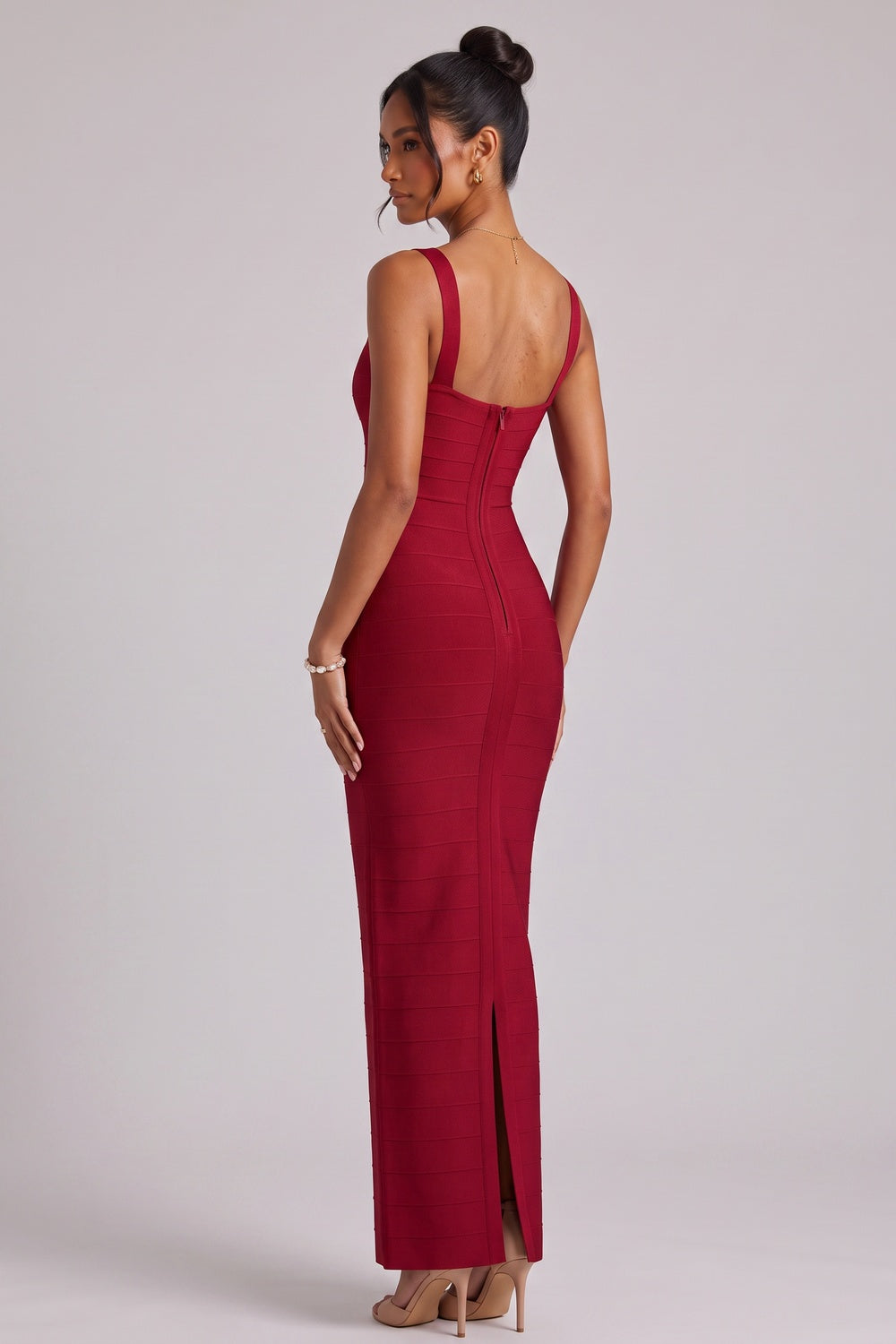 Burgundy Scoop Neck Sleeveless Bandage Midi Dress - OWNCI Burgundy Scoop Neck Sleeveless Bandage Midi Dress - OWNCI