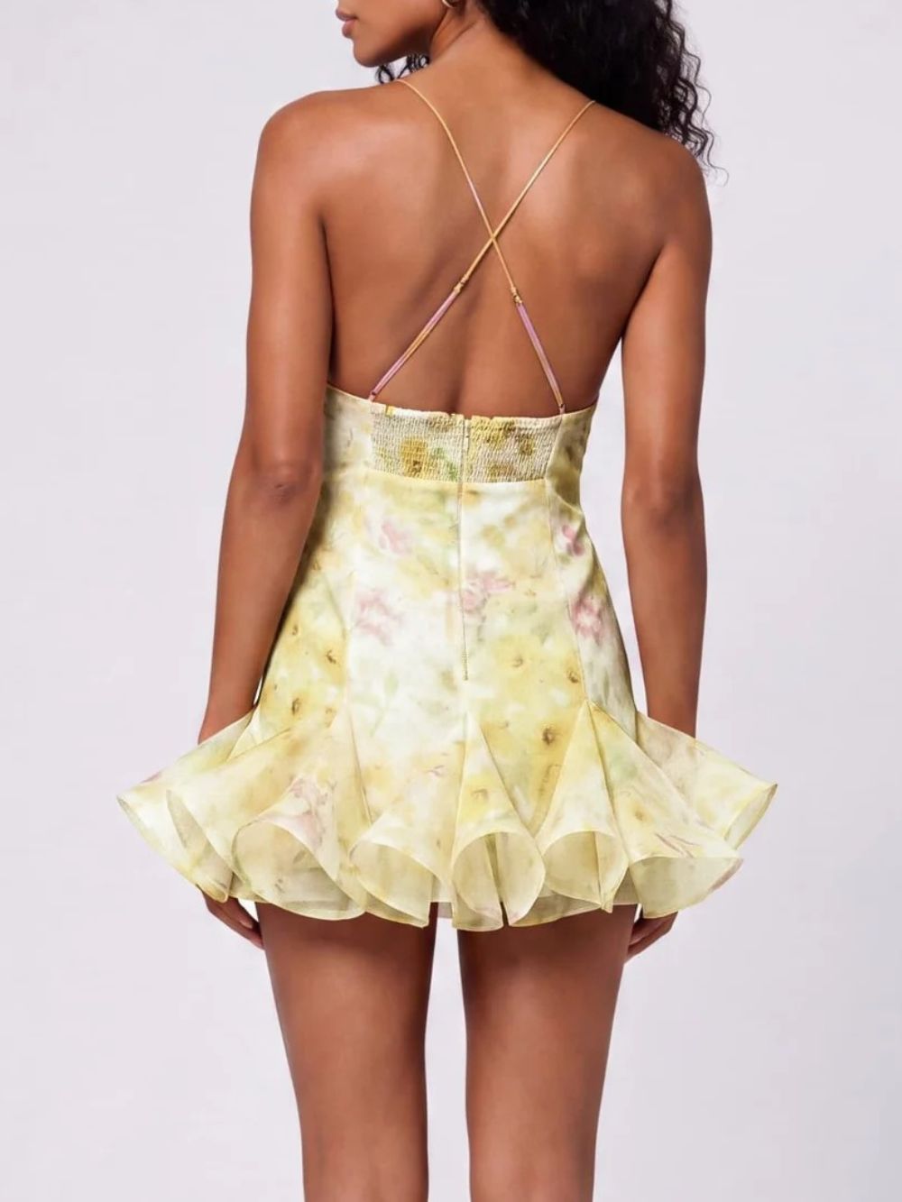 Brasken V Neck Floral Mini Dress - OWNCI