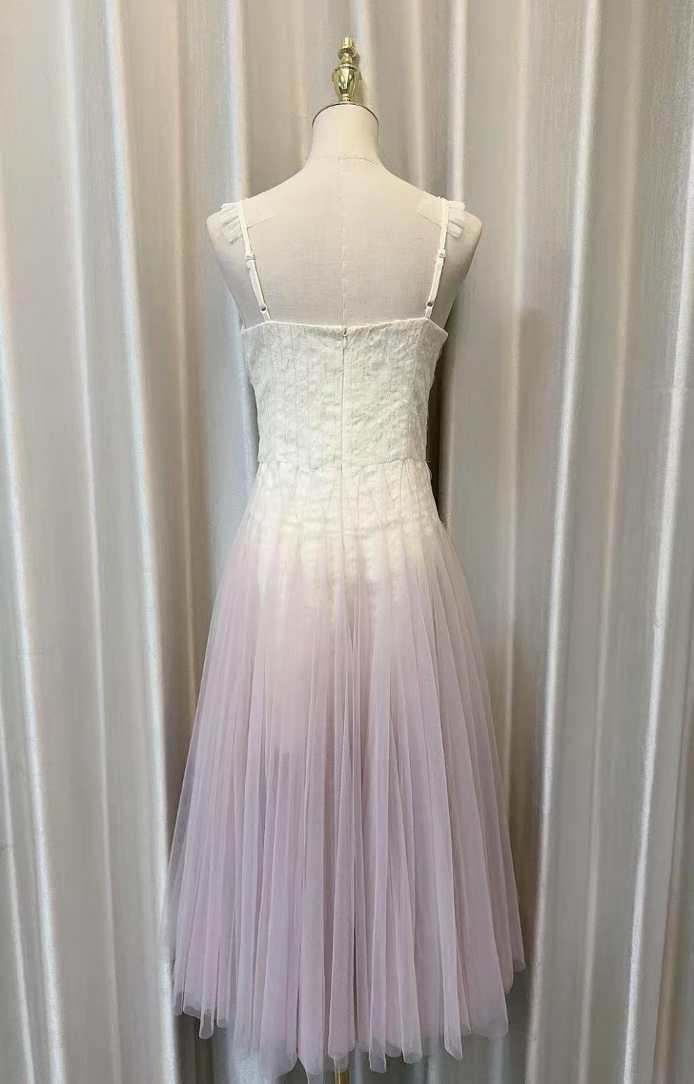 Gradient Tulle Midi Dress with Ruffle Straps - OWNCI