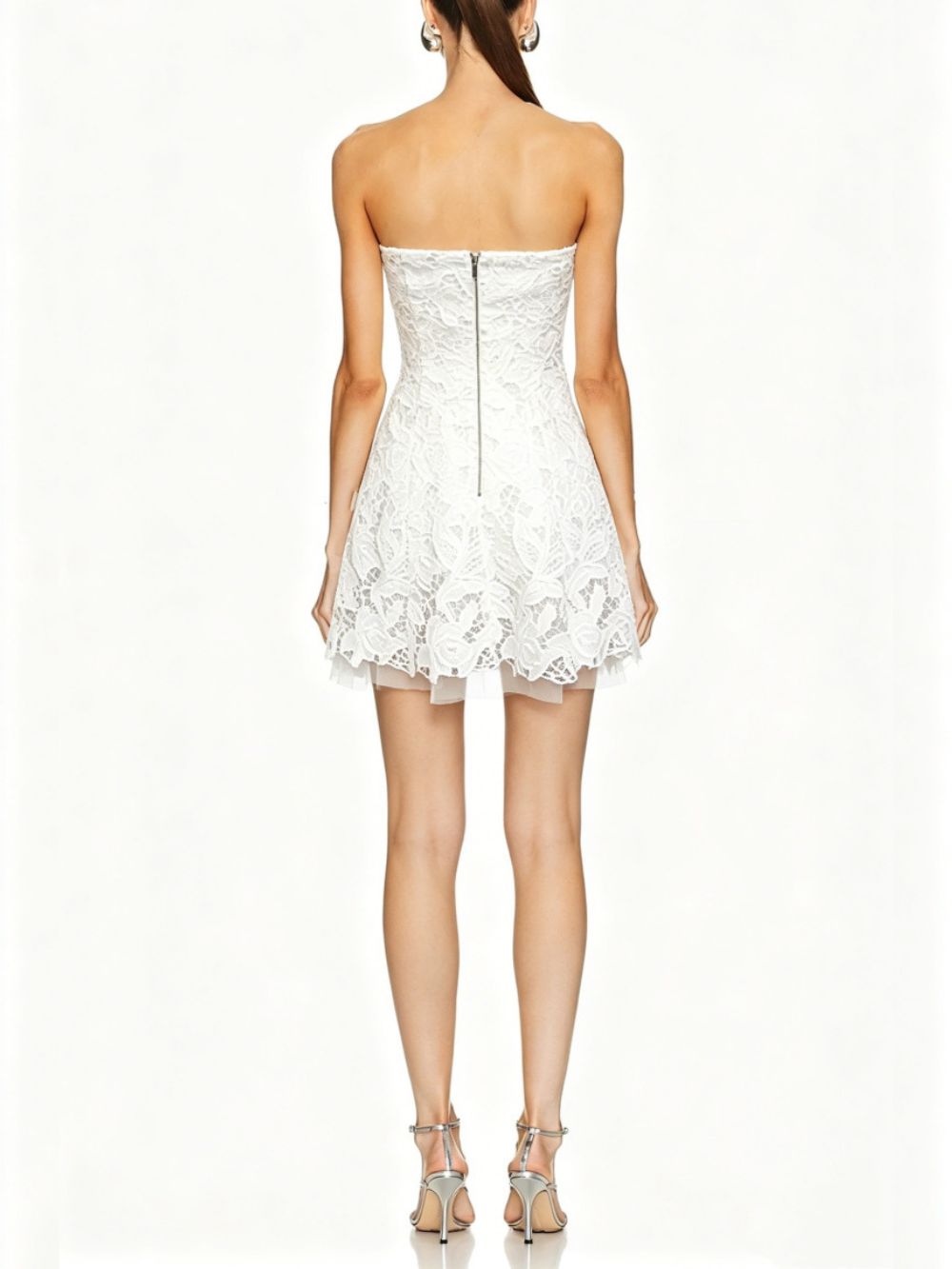 Melaina White Strapless Bow Lace Mini Dress - OWNCI