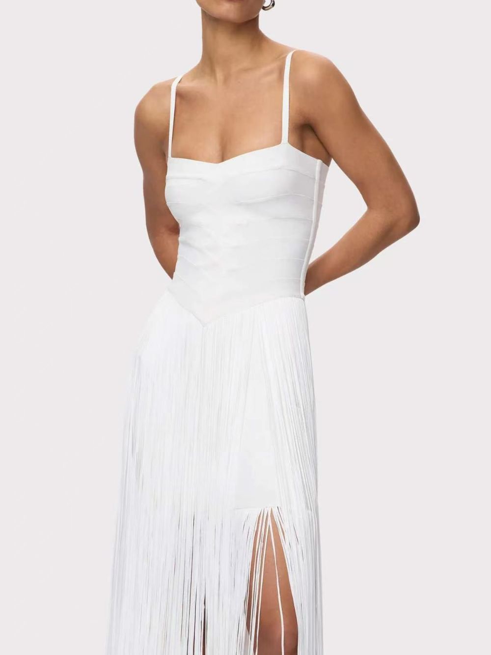 Tassel Detail Maxi Dress White - OWNCI Tassel Detail Maxi Dress White - OWNCI