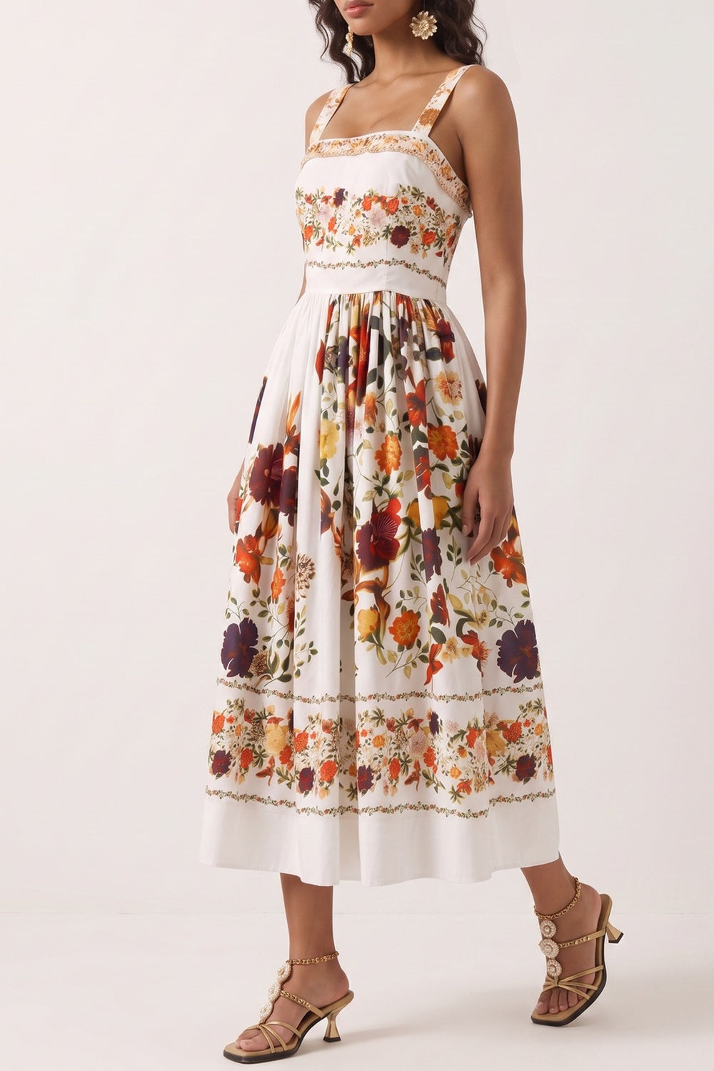 Wide Strap Floral Print Midi Dress - OWNCI Wide Strap Floral Print Midi Dress - OWNCI