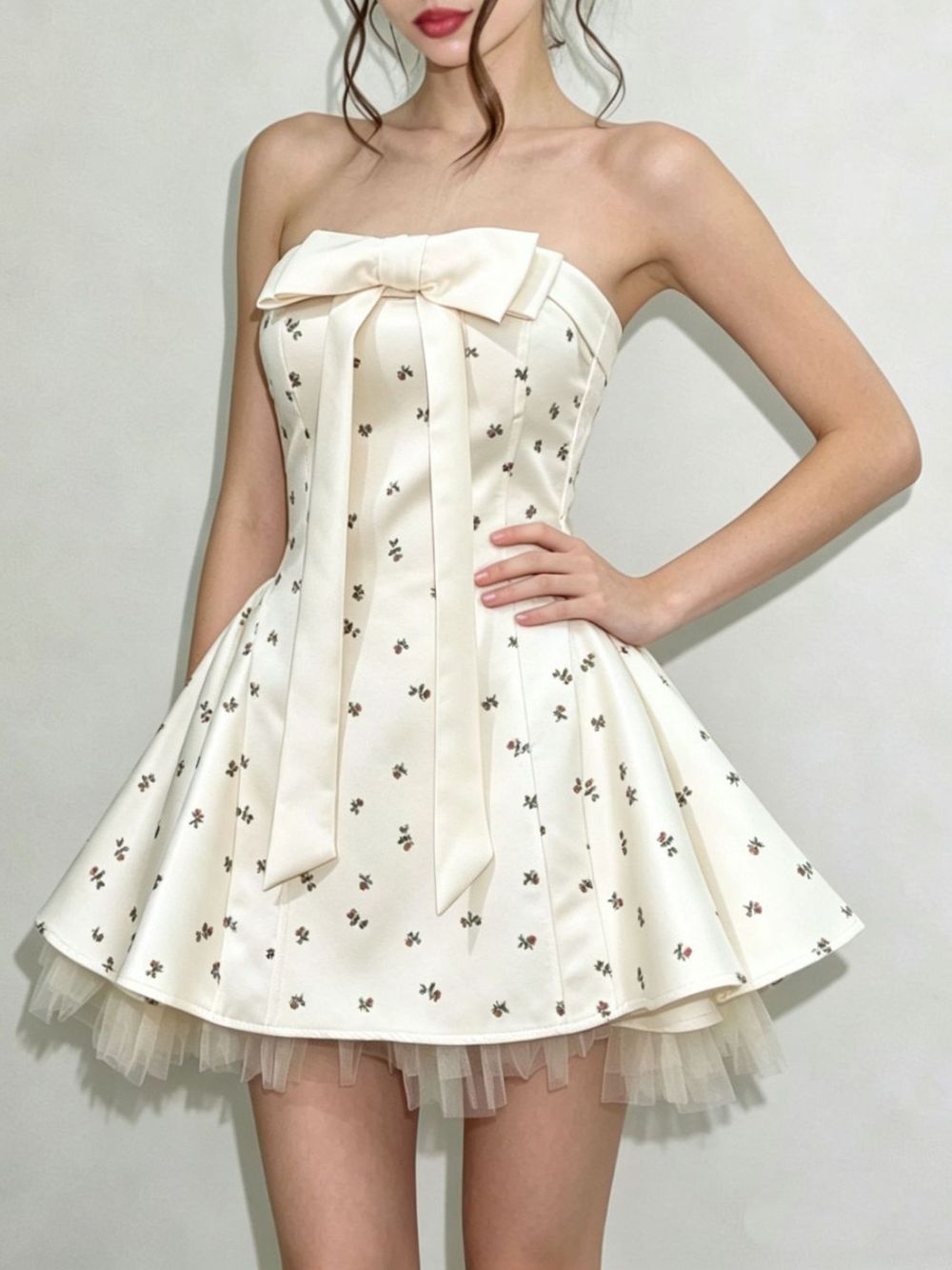Iola Strapless Bowknot Floral Mini Dress - OWNCI Iola Strapless Bowknot Floral Mini Dress - OWNCI