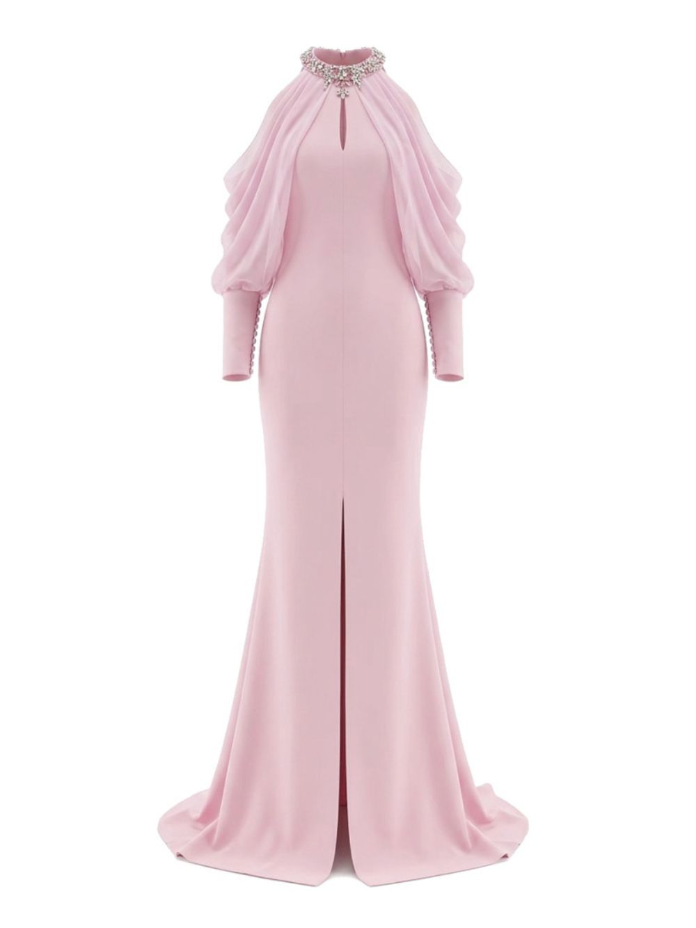 Halter Crystal Draped Maxi Dress - OWNCI