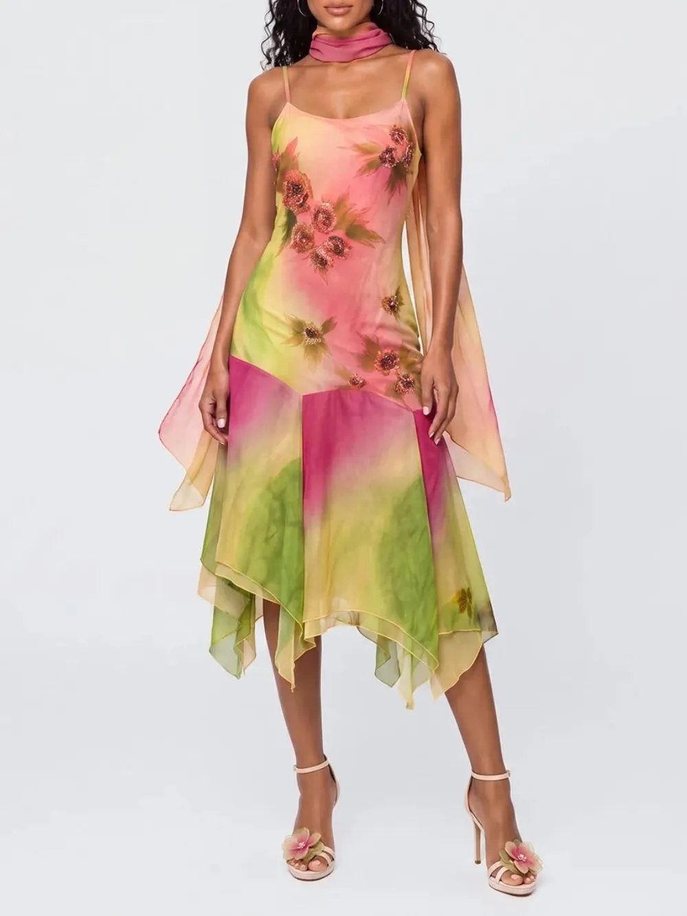 Yesmora Scarf Ruffle Floral Mini Dress - OWNCI Yesmora Scarf Ruffle Floral Mini Dress - OWNCI