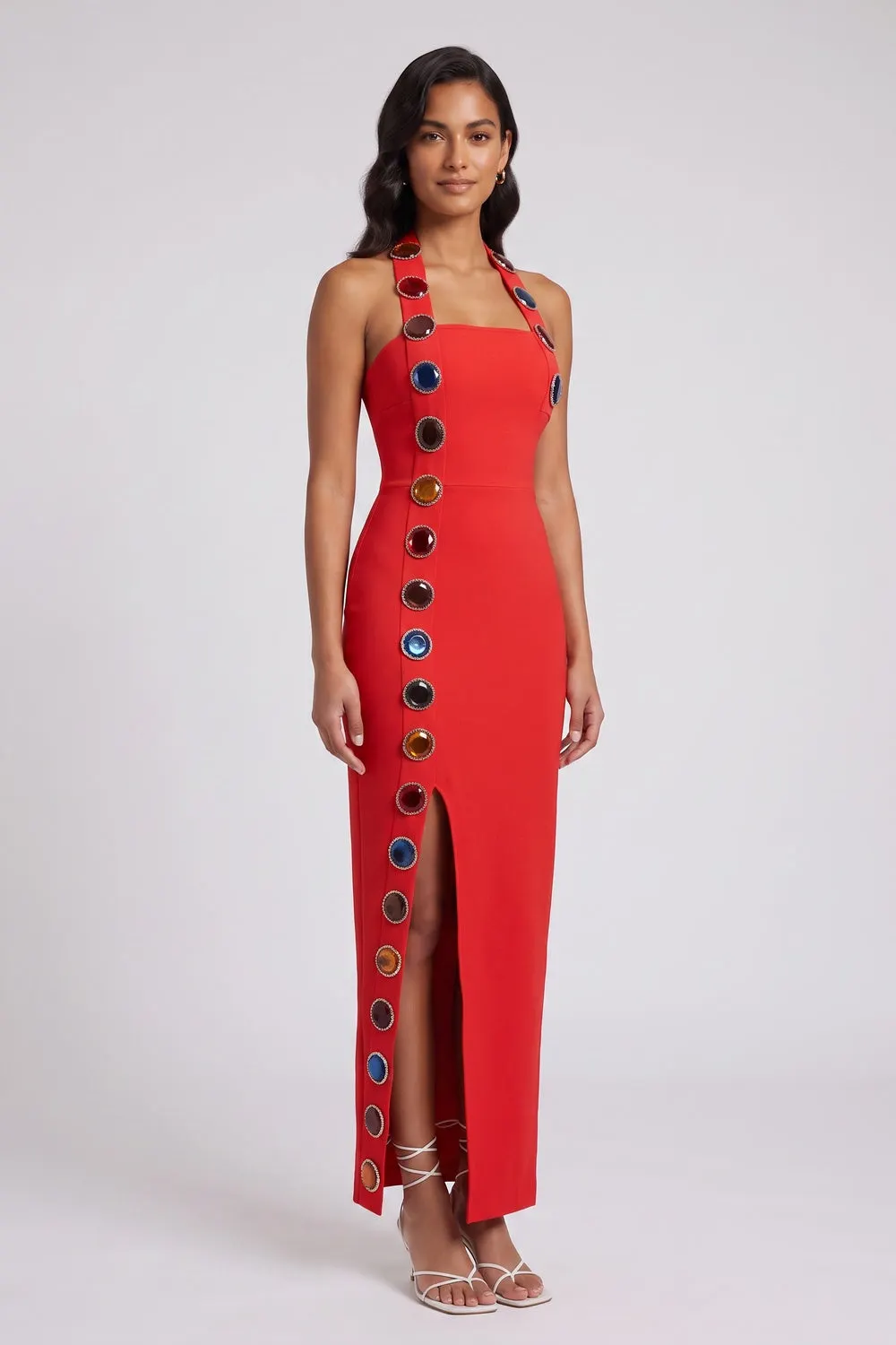 Red Heavy Stretch Crepe Column Dress - OWNCI Red Heavy Stretch Crepe Column Dress - OWNCI