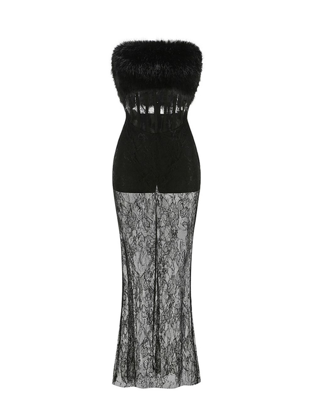 Melany Black Strapless Lace Maxi Dress - OWNCI