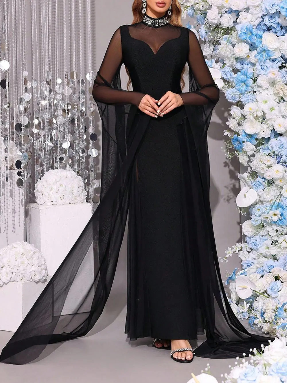 Merlin Black Mesh Maxi Dress - OWNCI Merlin Black Mesh Maxi Dress - OWNCI