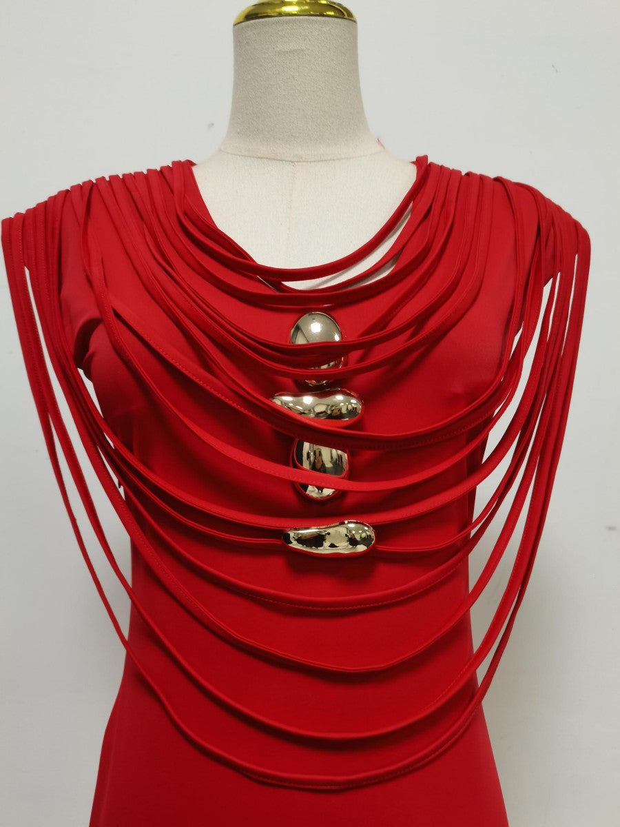 Red Stretch Jersey Or Crepe Fitted Column Dress - OWNCI Red Stretch Jersey Or Crepe Fitted Column Dress - OWNCI