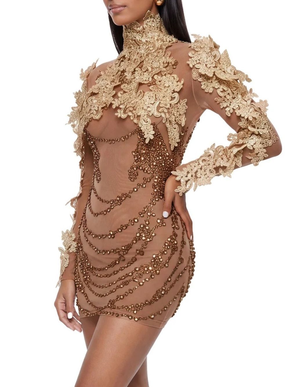 Hadrine Long Sleeve Rhinestone Mini Dress - OWNCI Hadrine Long Sleeve Rhinestone Mini Dress - OWNCI