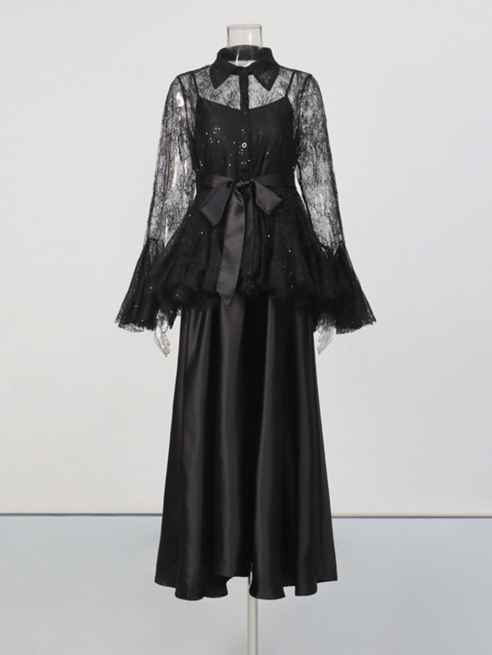 Miori Black Lace Top & Maxi Dress Set - OWNCI Miori Black Lace Top & Maxi Dress Set - OWNCI