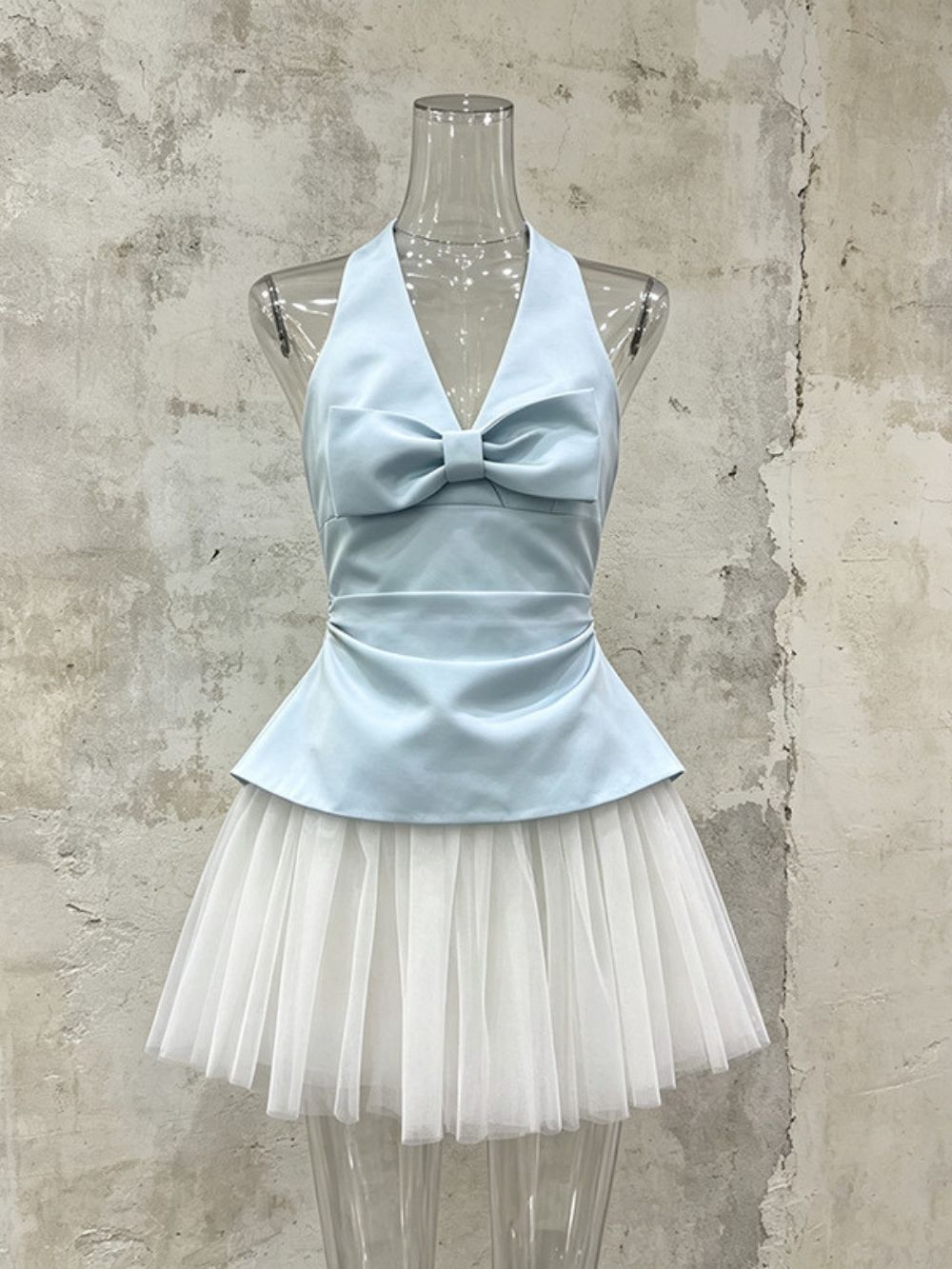 Matty Blue Halter Bow Mesh Mini Dress - OWNCI Matty Blue Halter Bow Mesh Mini Dress - OWNCI