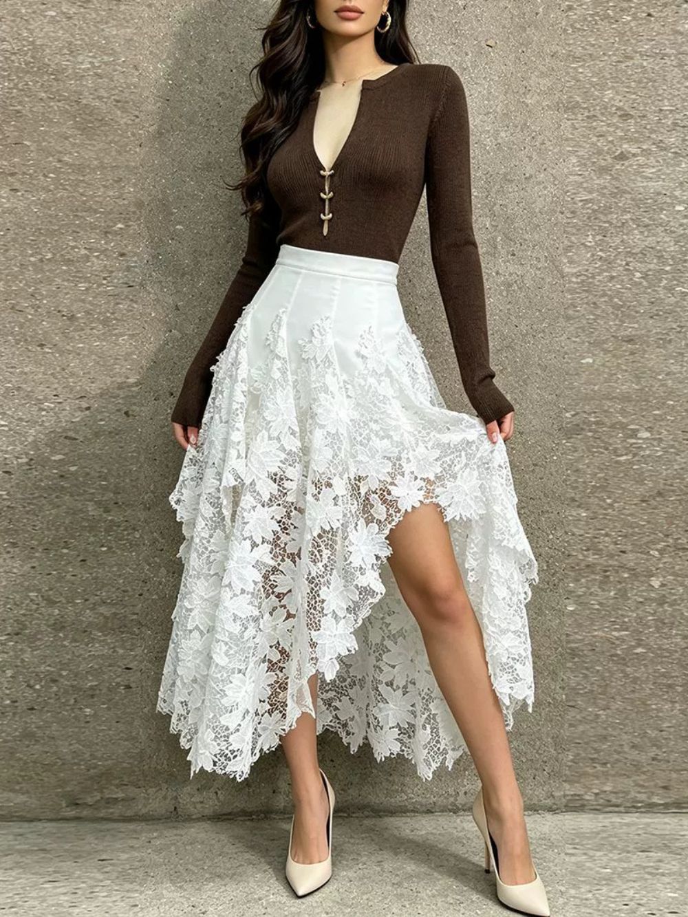Medha White Lace Maxi Skirt - OWNCI Medha White Lace Maxi Skirt - OWNCI