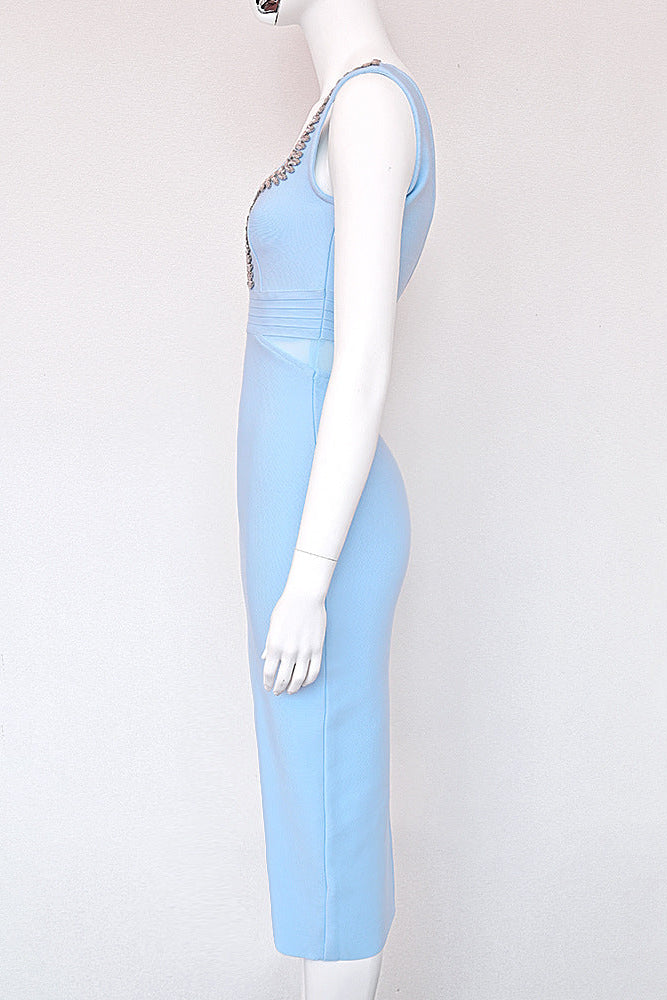 Light Blue Heavy Bandage Sheath Dress - OWNCI Light Blue Heavy Bandage Sheath Dress - OWNCI