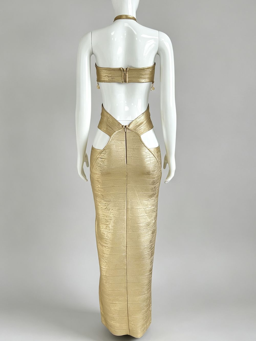 Millicent Gold Halter Cutout Maxi Dress - OWNCI Millicent Gold Halter Cutout Maxi Dress - OWNCI