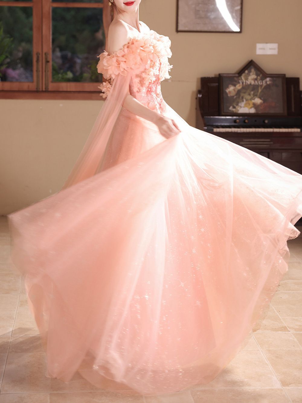 Mayura Pink Off-Shoulder Mesh Maxi Dress - OWNCI Mayura Pink Off-Shoulder Mesh Maxi Dress - OWNCI