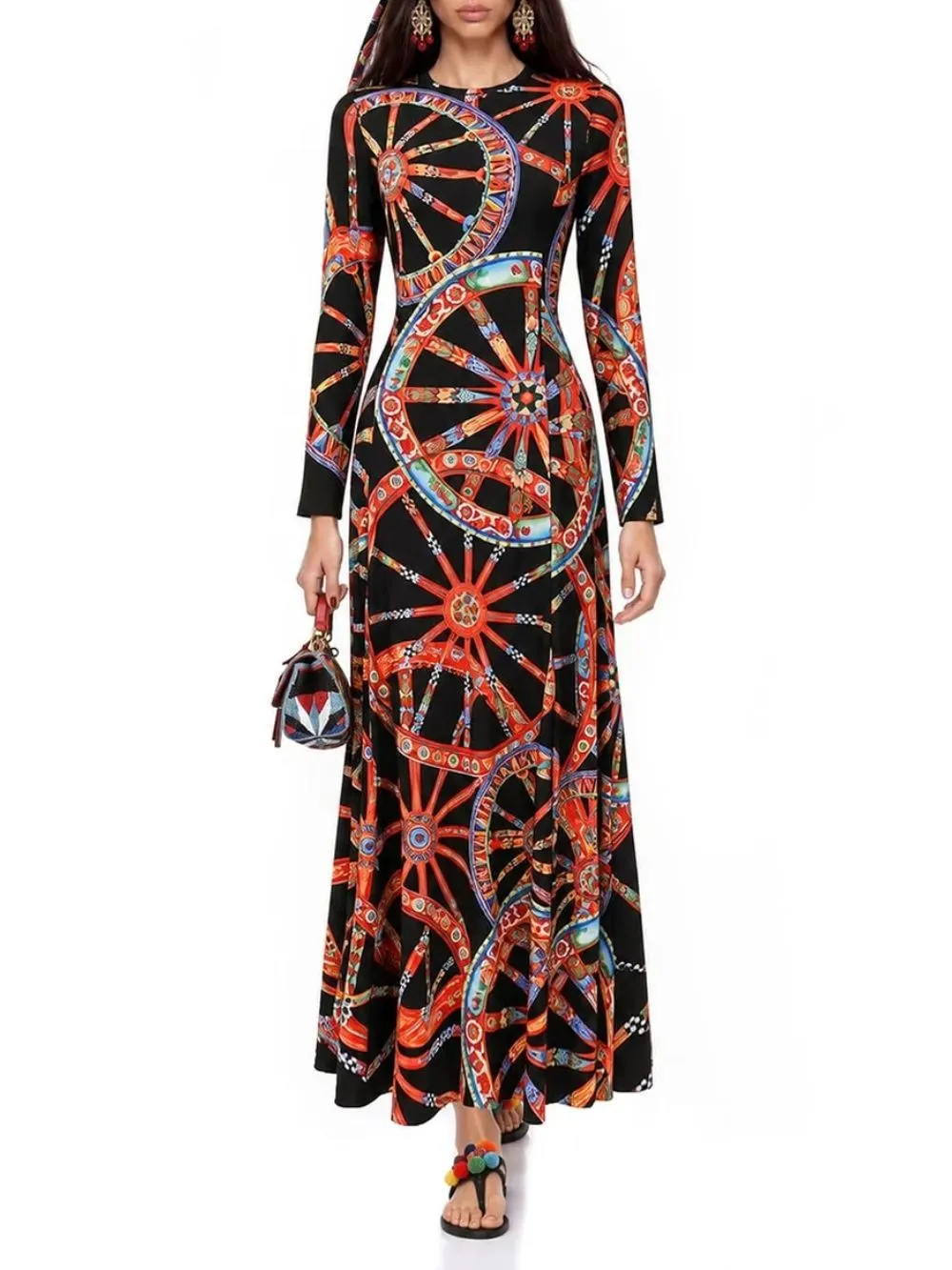 Tervik Long Sleeve Printed Maxi Dress - OWNCI Tervik Long Sleeve Printed Maxi Dress - OWNCI