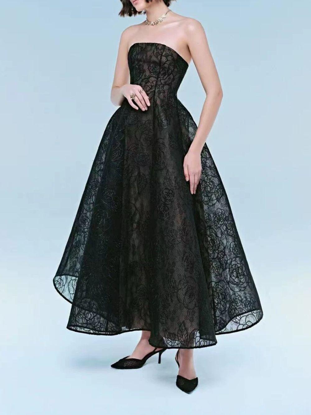Milia Strapless Lace Midi Dress - OWNCI