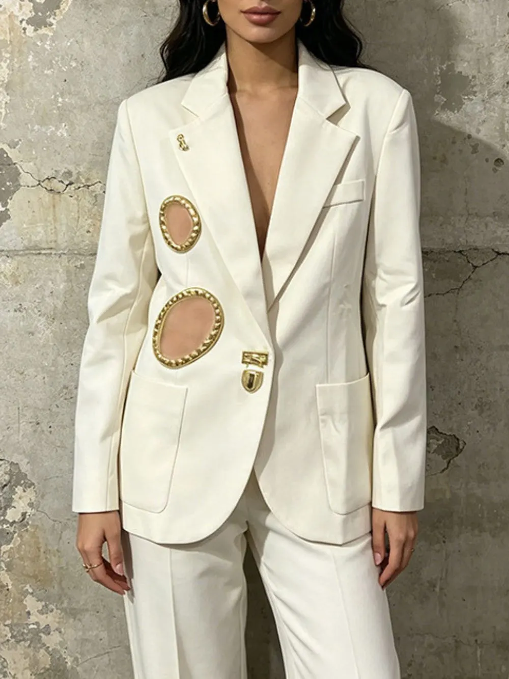 Michiko Metal Hollowed-Out Blazer - OWNCI Michiko Metal Hollowed-Out Blazer - OWNCI