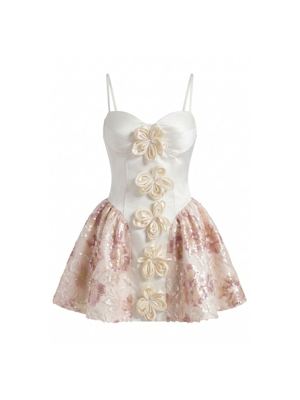Floral Sequin A Line Dress Ivory - OWNCI Floral Sequin A Line Dress Ivory - OWNCI