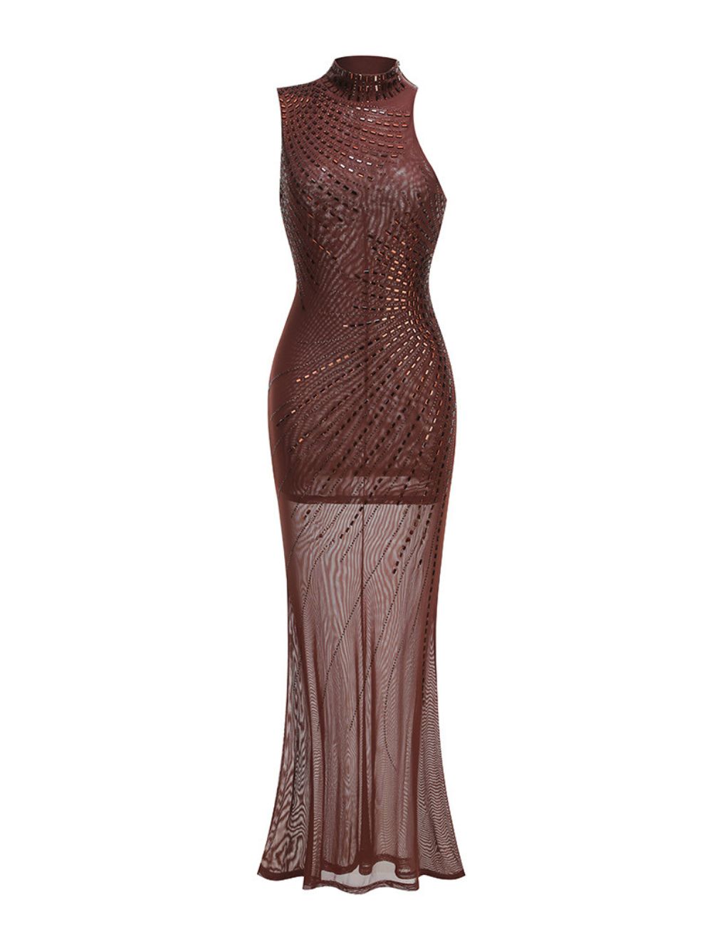 Asymmetric Embellished Maxi Dress Brown - OWNCI