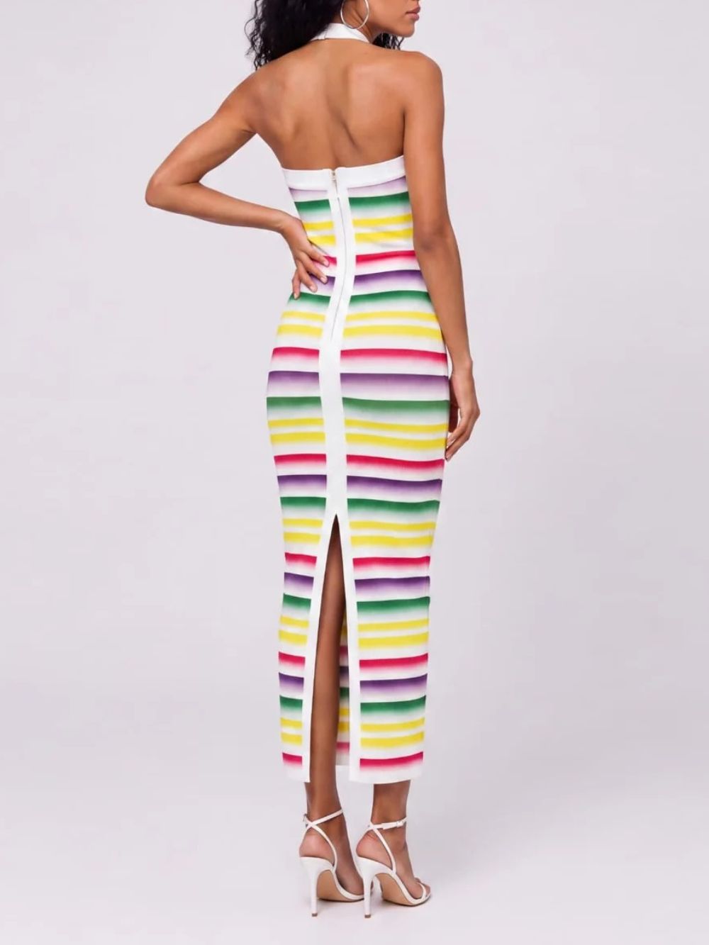 Iskava Halterneck Stripe Bandage Maxi Dress - OWNCI