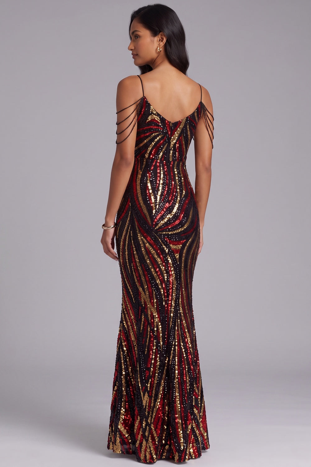 Sequin Cold Shoulder Floor-Length Gown - OWNCI Sequin Cold Shoulder Floor-Length Gown - OWNCI
