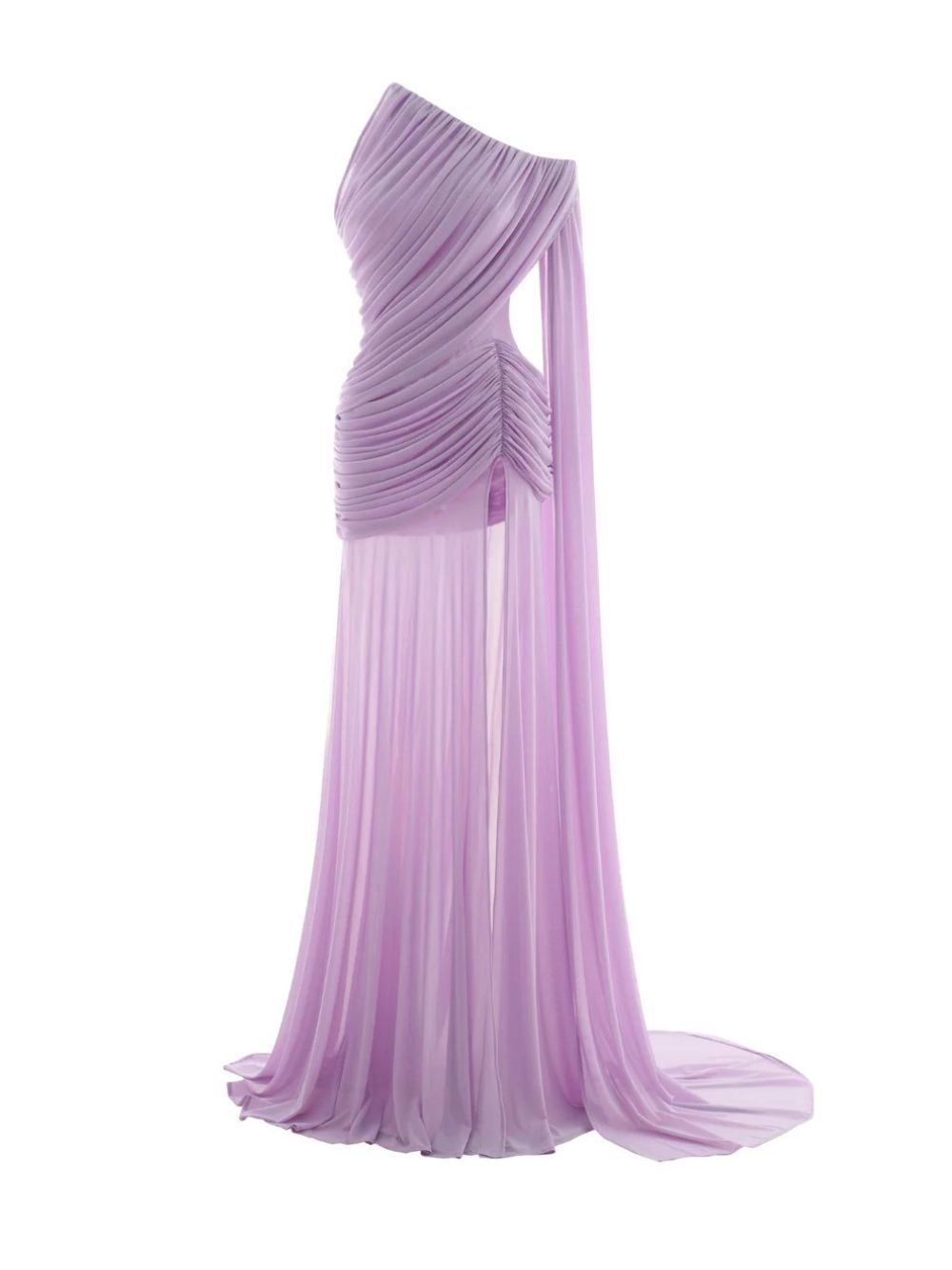 Faskel Ruched Split Maxi Dress In Purple - OWNCI