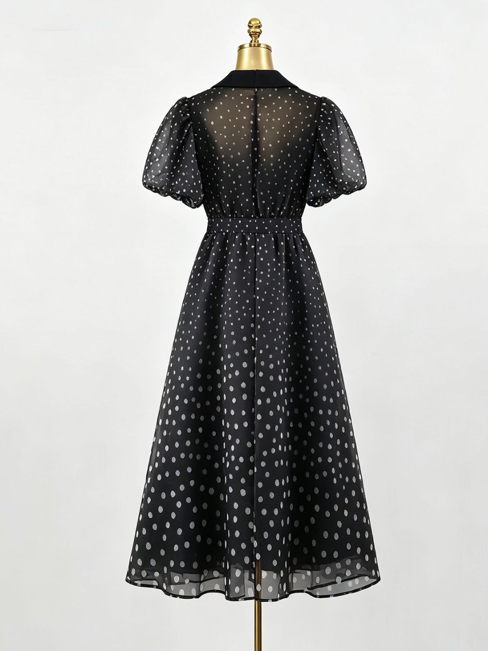 Maxence Black Polka Dot Puff-Sleeve Midi Dress - OWNCI Maxence Black Polka Dot Puff-Sleeve Midi Dress - OWNCI