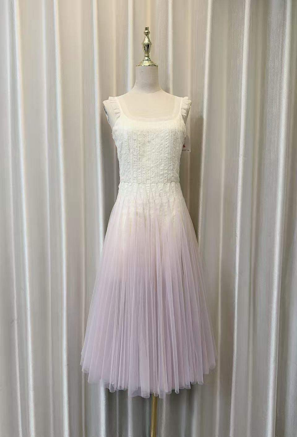 Gradient Tulle Midi Dress with Ruffle Straps - OWNCI