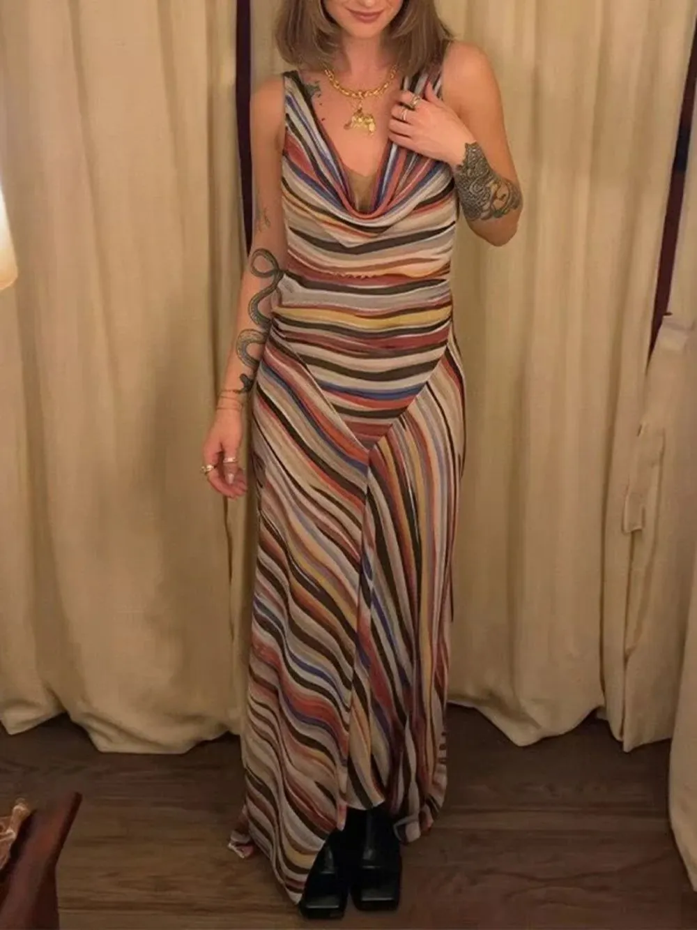 Mave Sleeveless Stripe Maxi Dress - OWNCI
