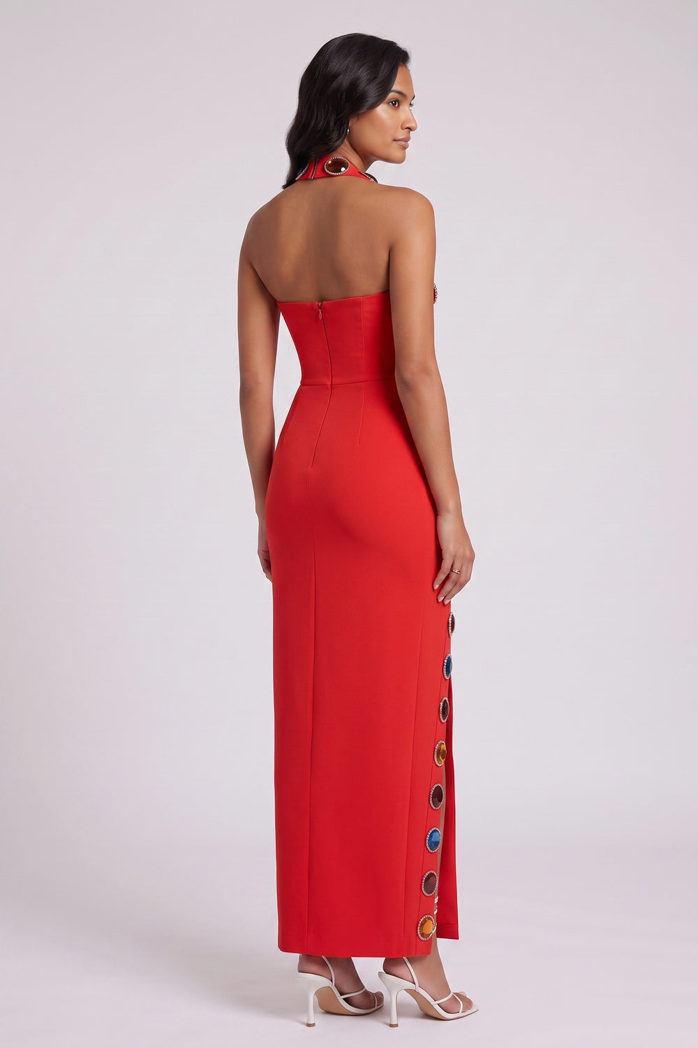 Red Heavy Stretch Crepe Column Dress - OWNCI