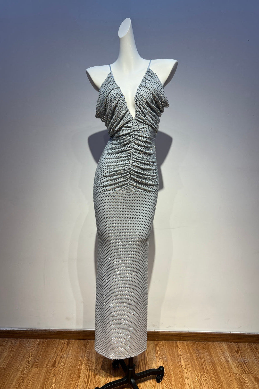 Silver Metallic Column Evening Gown - OWNCI Silver Metallic Column Evening Gown - OWNCI