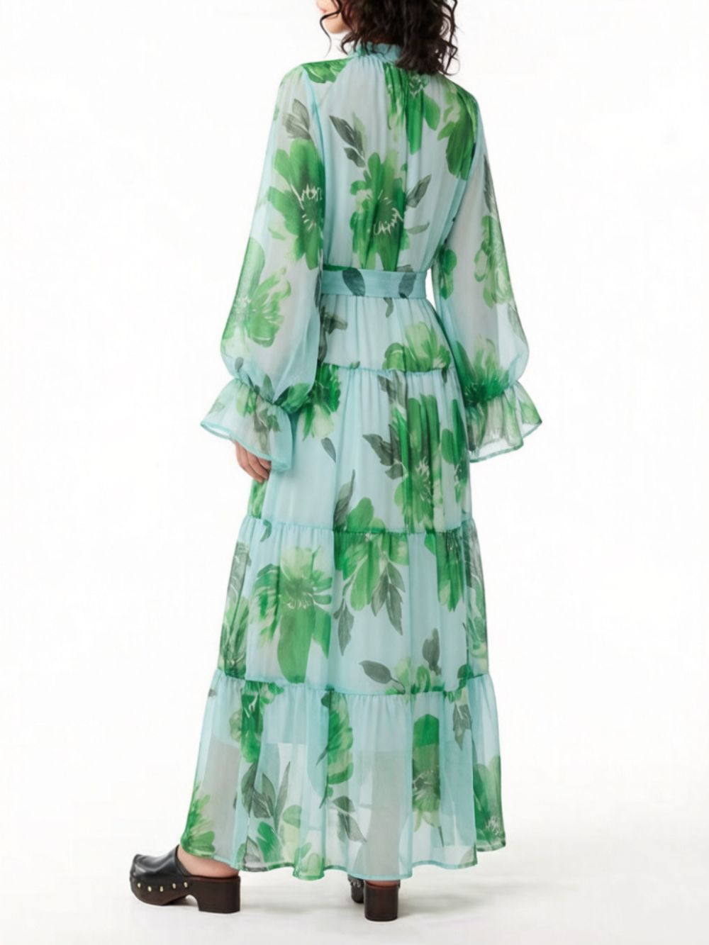 Mehta Green Floral Long Sleeve Maxi Dress - OWNCI