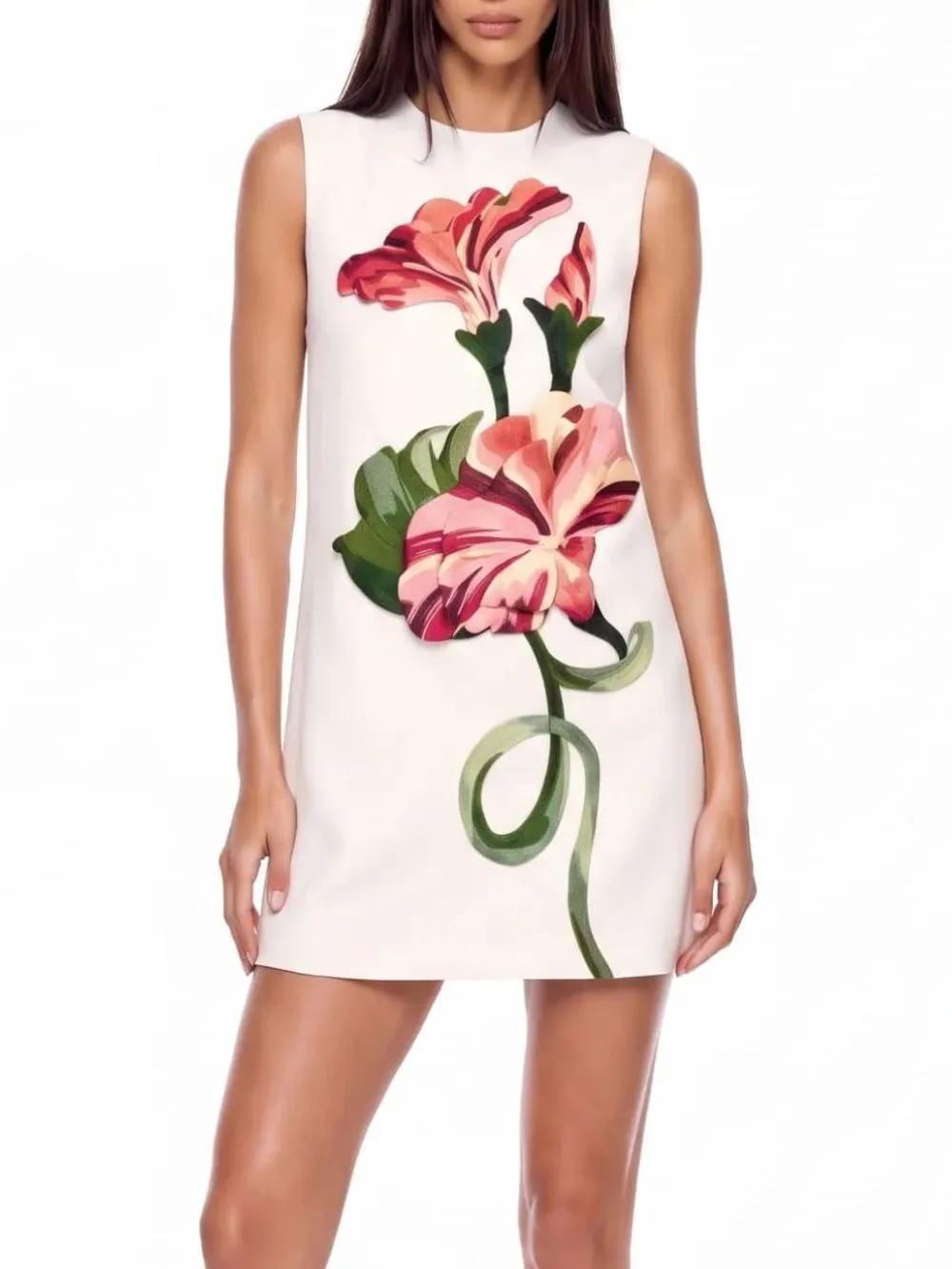 Exvila Floral Sleeveless Mini Dress In White - OWNCI