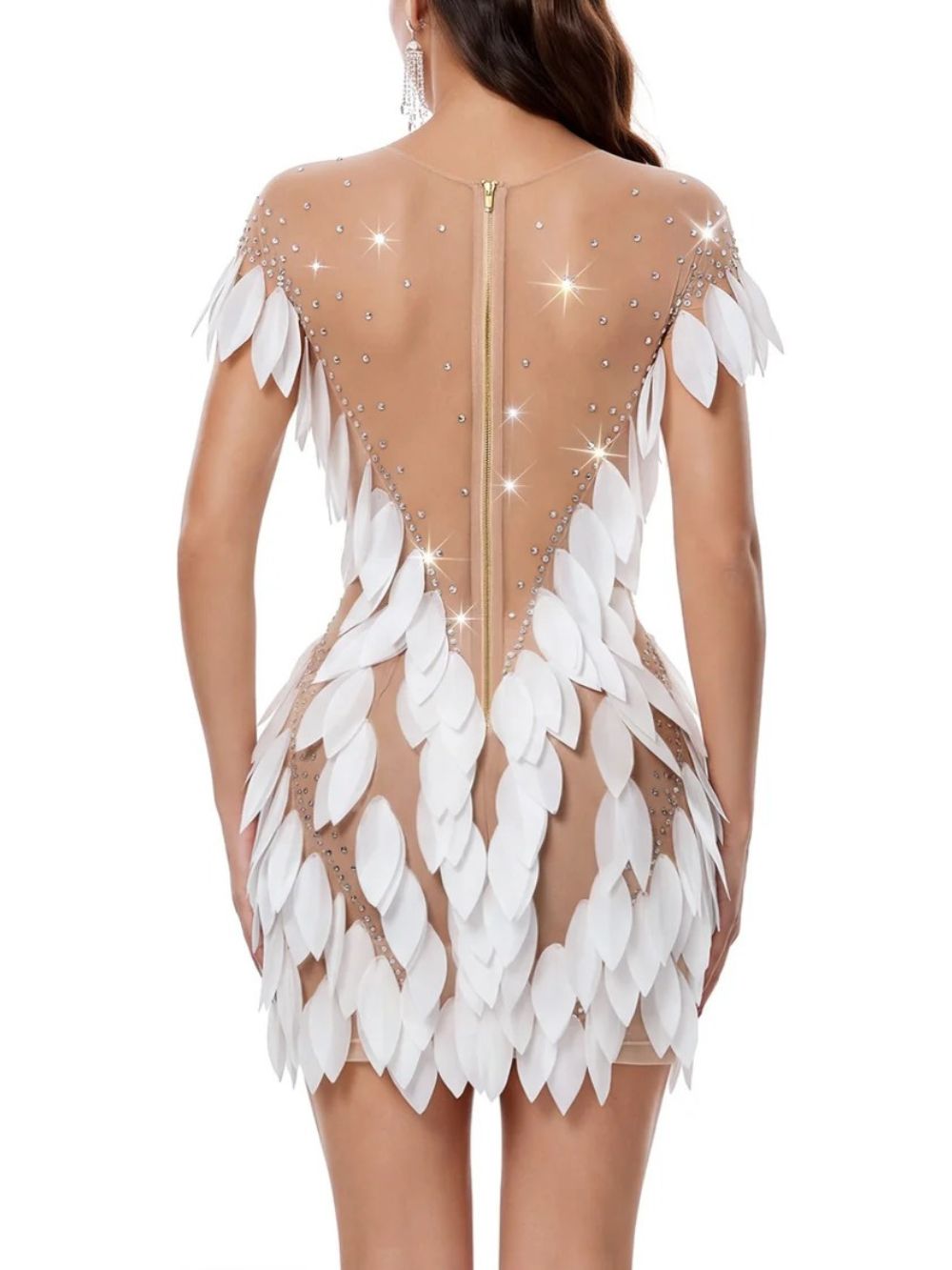 Ekruna Rhinestone Leaf Mini Dress - OWNCI