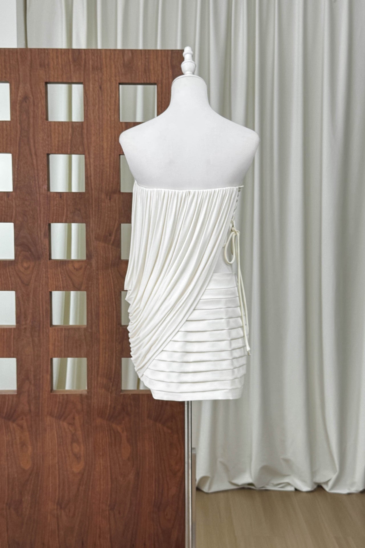 White Stretch Jersey Fitted Skirt with Draped Asymmetrical Top Two-Piece Set - OWNCI White Stretch Jersey Fitted Skirt with Draped Asymmetrical Top Two-Piece Set - OWNCI