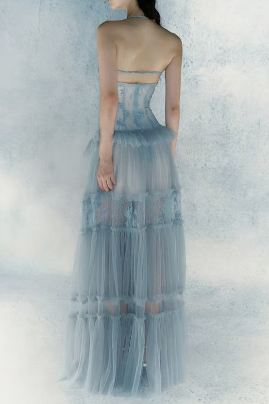 Hermosa Lace Splicing Layer Maxi Dress In Blue - OWNCI Hermosa Lace Splicing Layer Maxi Dress In Blue - OWNCI