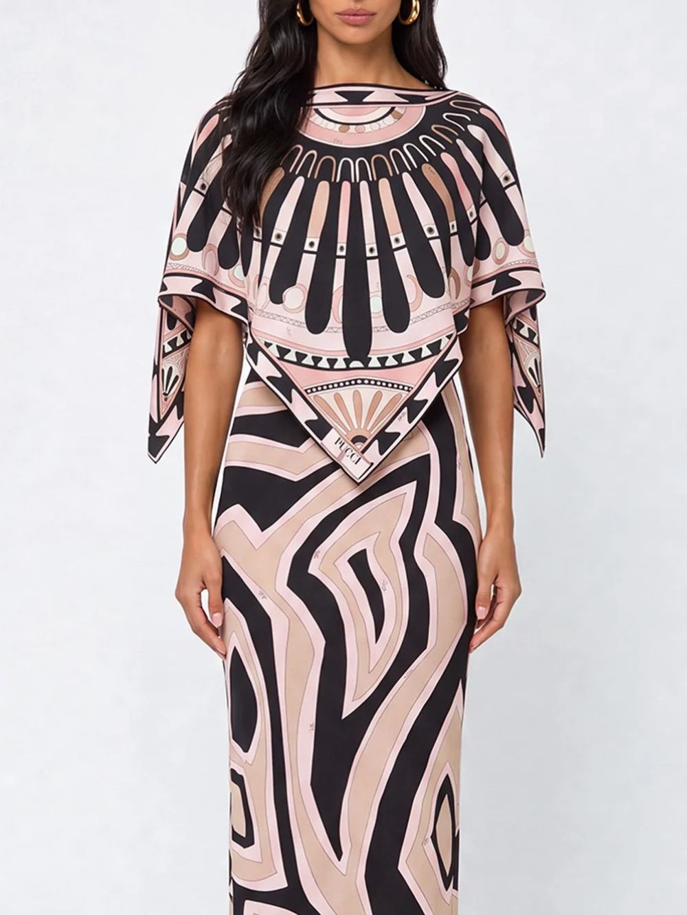 Hylora Cape Sleeve Split Printed Skirt Set - OWNCI Hylora Cape Sleeve Split Printed Skirt Set - OWNCI
