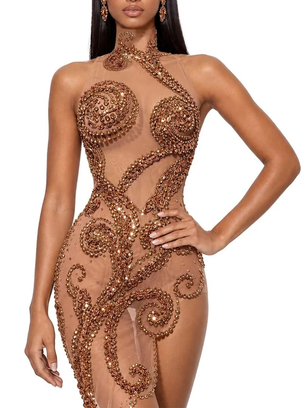 Abrisel High Neck Mesh Rhinestone Dress - OWNCI Abrisel High Neck Mesh Rhinestone Dress - OWNCI