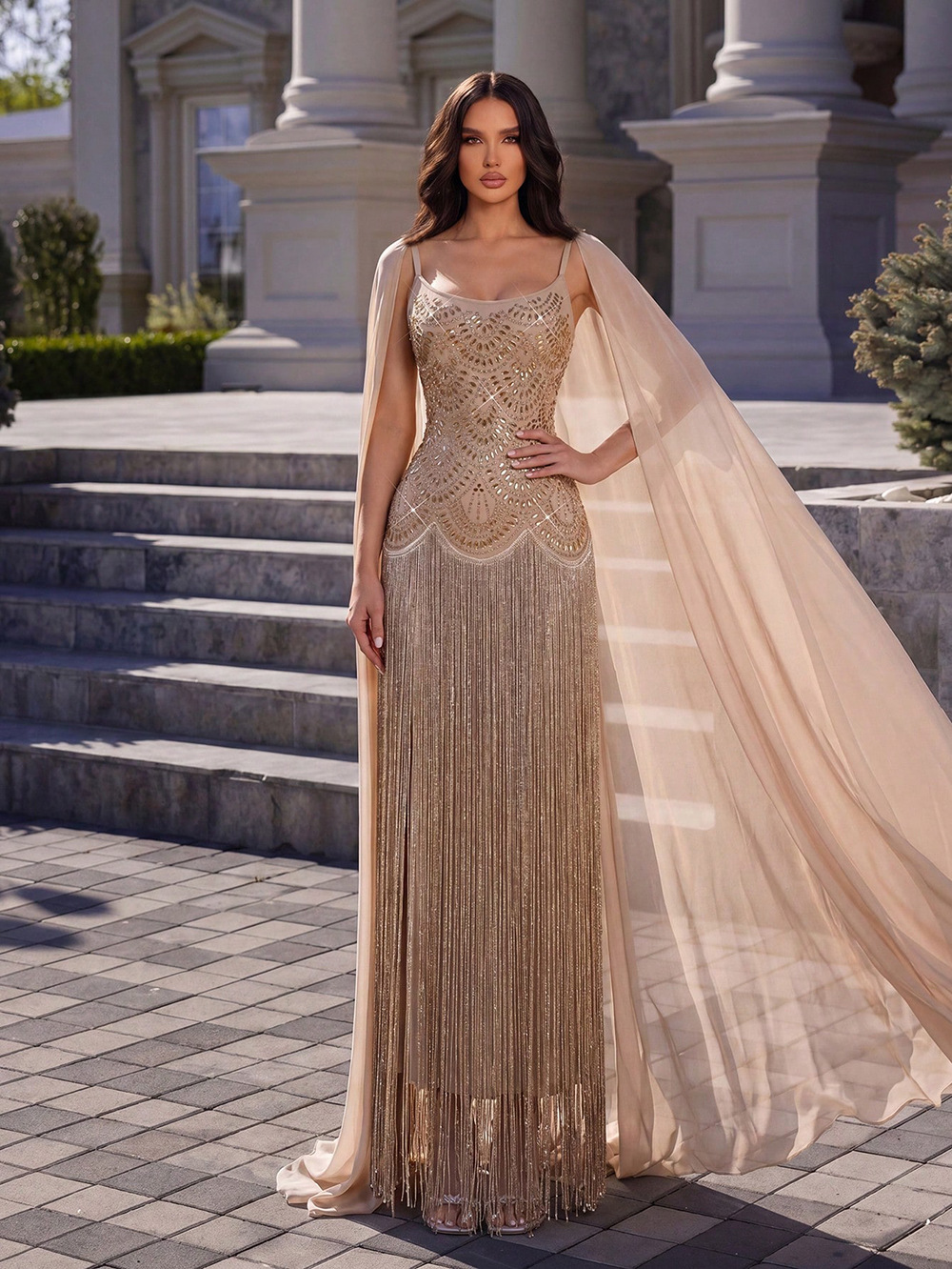 Mclaine Diamante Tassel Maxi Dress - OWNCI