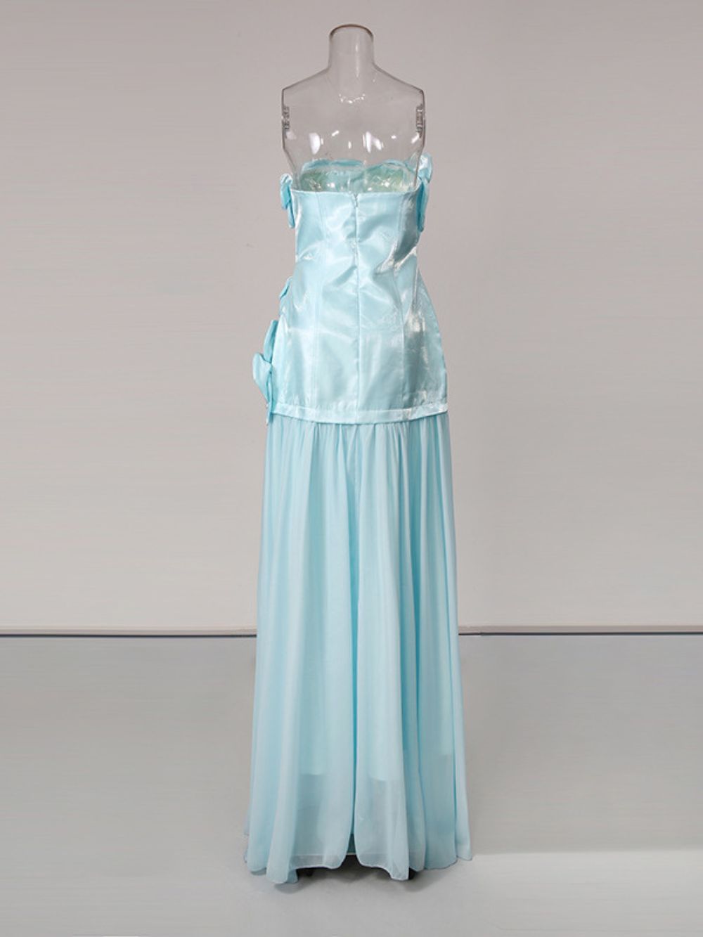 Strapless Floral A Line Maxi Dress Turquoise - OWNCI Strapless Floral A Line Maxi Dress Turquoise - OWNCI
